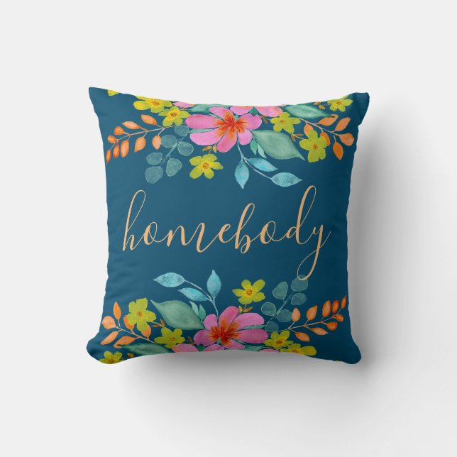 "Junge" mit modernen Wasserfarben-Florals auf Aqua Kissen (Vorderseite)