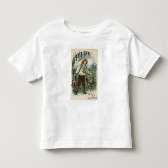 Junge mit Ostereiskörbe, die Ei halten Kleinkind T-shirt (Vorderseite)