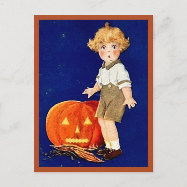 Junge mit Pumpkin - Vintages Halloween Postkarte (Vorderseite)
