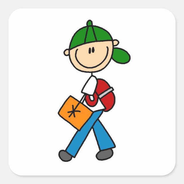 Junge mit Rucksack Quadratischer Aufkleber (Vorderseite)
