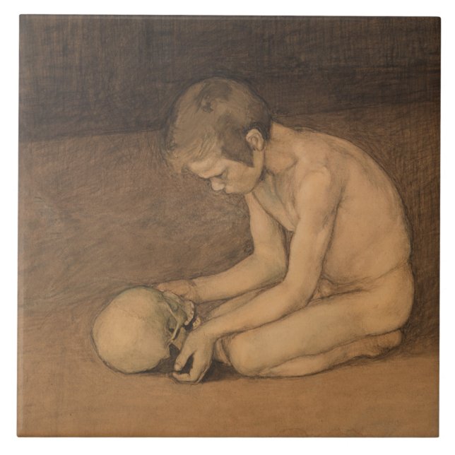 Junge mit Schädel (von Magnus Enckell) Fliese (Vorderseite)