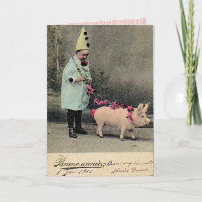 Junge mit Schweinefashion Karte (Vorderseite)