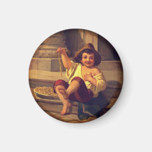 Junge mit Spaghetti von Julius Moser  (um 1808) Magnet