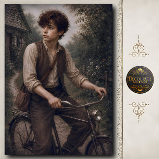 Junge mit Vintage-Fahrrad-Dekupage Seidenpapier