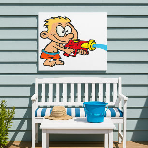 Junge mit Wasserwaffe Sommerspass Poster