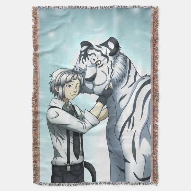 Junge mit weißem Tiger Decke (Vorderseite Vertikal)
