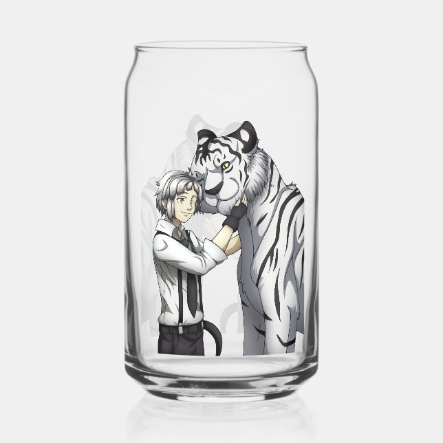 Junge mit weißem Tiger Dosenglas (Vorderseite)