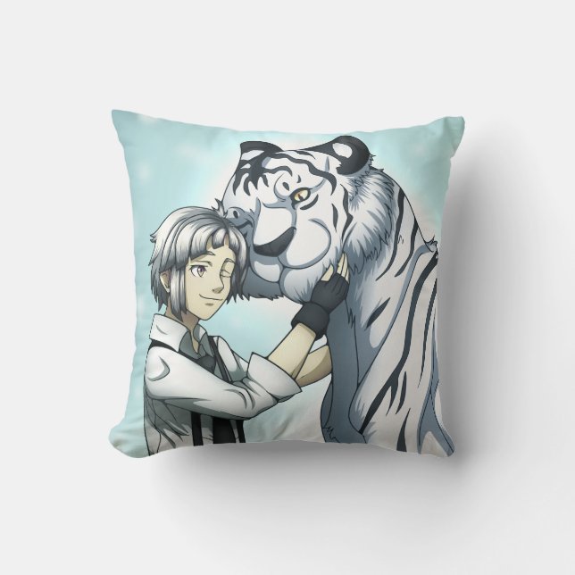 Junge mit weißem Tiger Kissen (Vorderseite)