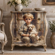 Junge mit Welpen-Decoupage