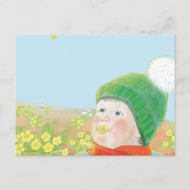 Junge mit wilden Primrosen Postkarte (Vorderseite)