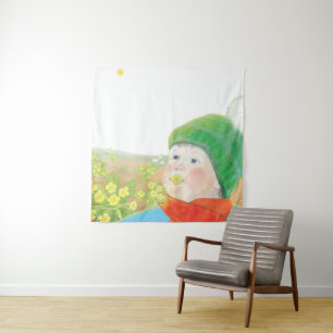 Junge mit wilden Primrosen Wandteppich