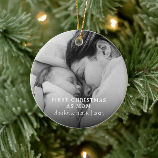 Junge Mutter Babys Erstes Foto Weihnachten Keramik Ornament (Baum)