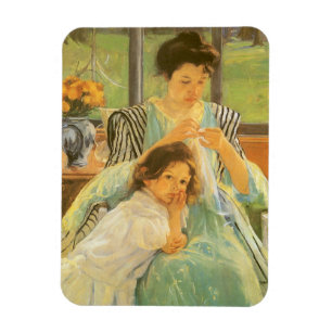 Junge Mutter beim Nähen von Mary Cassatt, Vintage Magnet