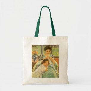 Junge Mutter beim Nähen von Mary Cassatt, Vintage- Tragetasche