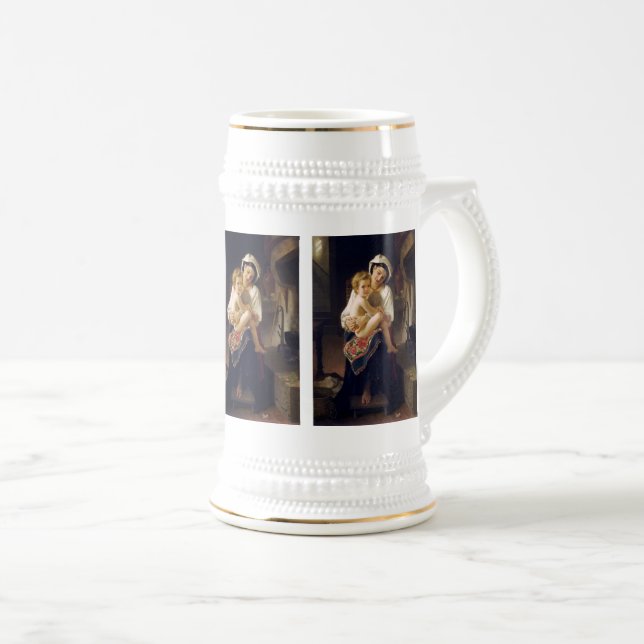 Junge Mutter, die ihr Kind anscheut Bierglas (VorderseiteRechts)