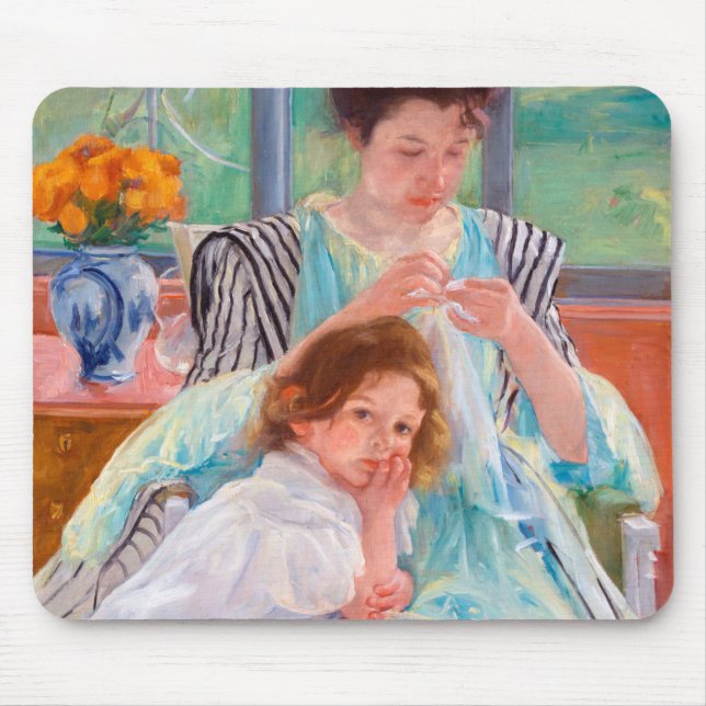 Junge Mutter Nähen, Mary Cassatt Mousepad (Vorne)