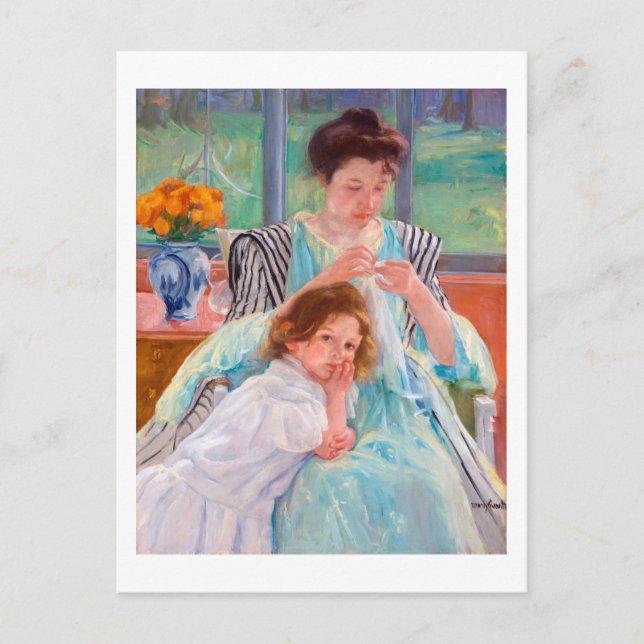 Junge Mutter Nähen, Mary Cassatt Postkarte (Vorderseite)