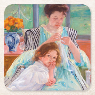 Junge Mutter Nähen, Mary Cassatt Rechteckiger Pappuntersetzer