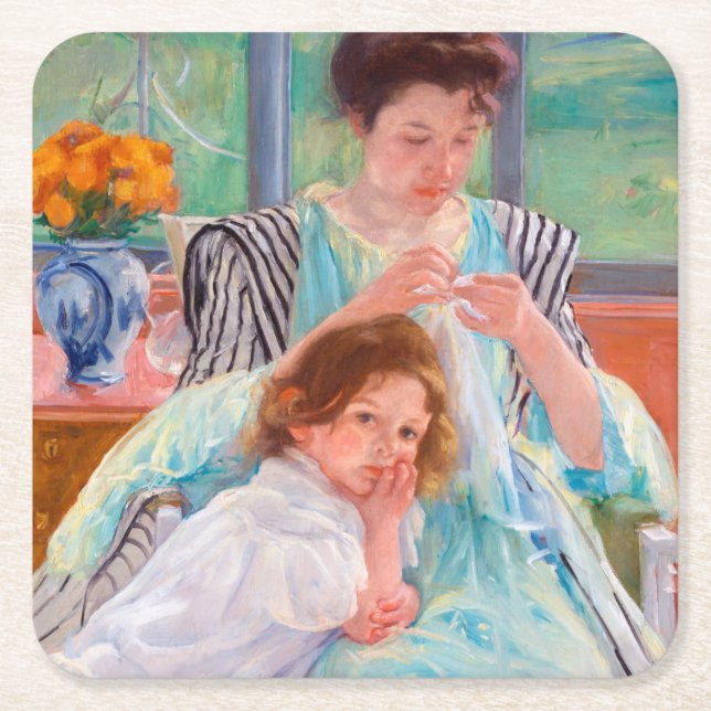 Junge Mutter Nähen, Mary Cassatt Rechteckiger Pappuntersetzer (Vorderseite)