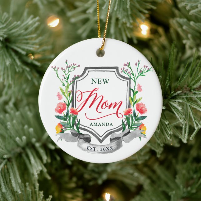 Junge Mutter Personalisierte Wasserfarben Keramik Ornament (Baum)