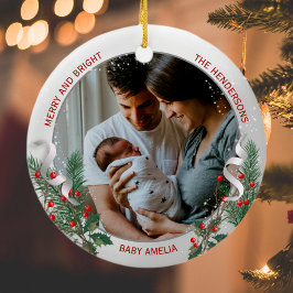 Junge Mutter & Vater 1. Weihnachtssilber Rahmen Fo Keramik Ornament