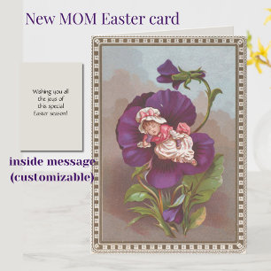 Junge Mutter Vintag Baby Girl and Pansy Oaster Car Karte