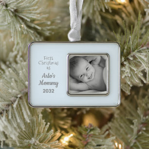 Junge Mutter Weihnachten als Mommy Baby Boy Foto Rahmen-Ornament Silber