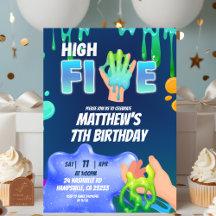 Junge Neon Blau Grüne Schleim High Five Einladung