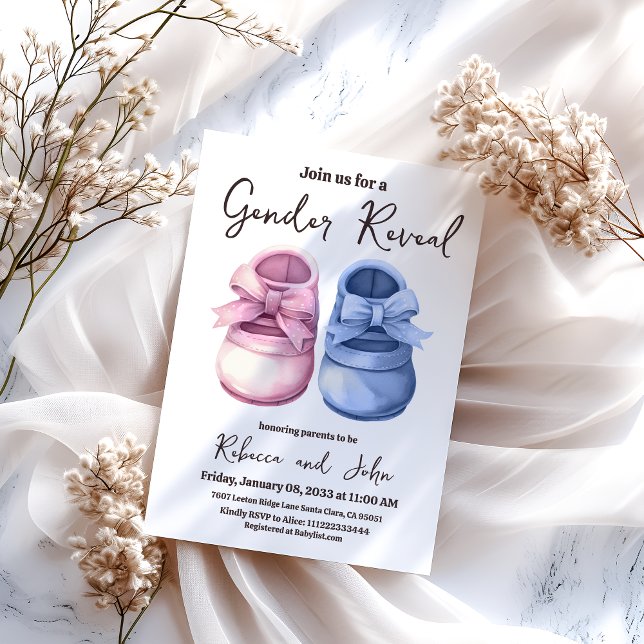 Junge oder Mädchen Er oder sie Blue Pink Shoe Gend Einladung (Von Creator hochgeladen)