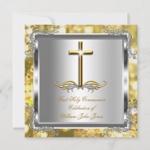 Junge oder Mädchen Erste 1. Heilige Kommunion Gold Einladung
