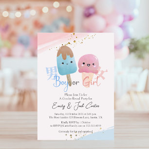 Junge oder Mädchen Gender Reveal Kawaii Ice Creme Einladung