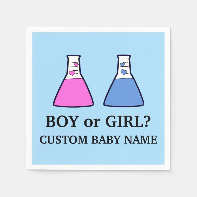 Junge oder Mädchen Gender Reveal Science Beaker He Serviette (Vorderseite)