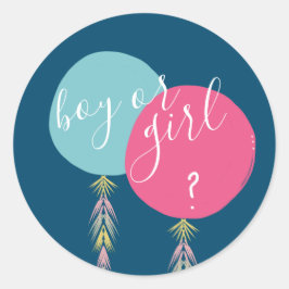 Junge oder Mädchen Gender Reveal Tassel Balloon Na Runder Aufkleber
