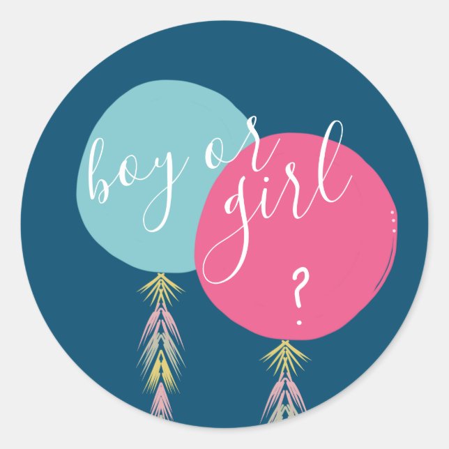 Junge oder Mädchen Gender Reveal Tassel Balloon Na Runder Aufkleber (Vorderseite)