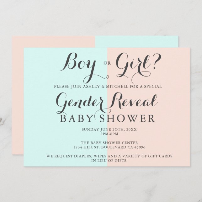 Junge oder Mädchen rosa blaue Babydusche Geschlech Einladung (Vorne/Hinten)