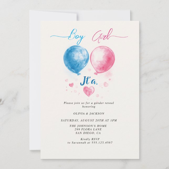 Junge oder Mädchen und Ballone Gender Reveal Party Einladung (Vorderseite)
