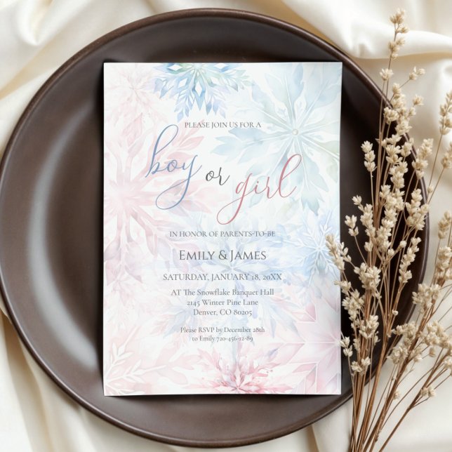 Junge oder Mädchen Winter Pink Blue Snowflake Einladung (Von Creator hochgeladen)