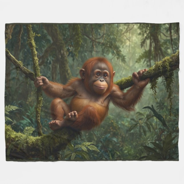 Junge Orangutan in einem Regenwald Fleecedecke (Vorderseite (Horizontal))