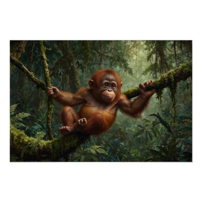 Junge Orangutan in einem Regenwald Poster (Vorderseite)