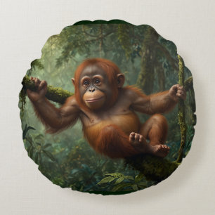 Junge Orangutan in einem Regenwald Rundes Kissen
