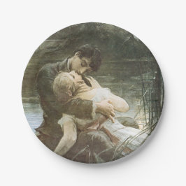 Junge Paare in der Liebe (Küssen in einem Boot) Pappteller