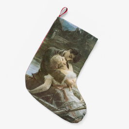 Junge Paare in der Liebe (Romantisches Küssen in e Kleiner Weihnachtsstrumpf