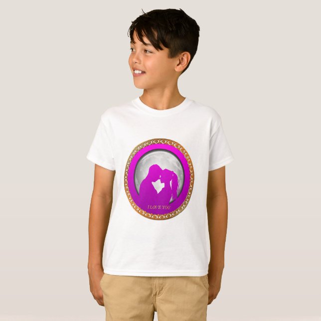 Junge Paare rosa Silhouette küsst sich gegenseitig T-Shirt (Vorne ganz)