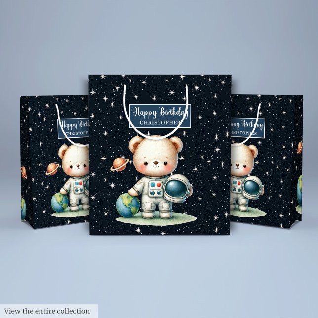 Junge Party Geschenktasche mit Niedlichem Astronau Mittlere Geschenktüte (Boy Party Gift Bag with Cute Astronaut Teddy)