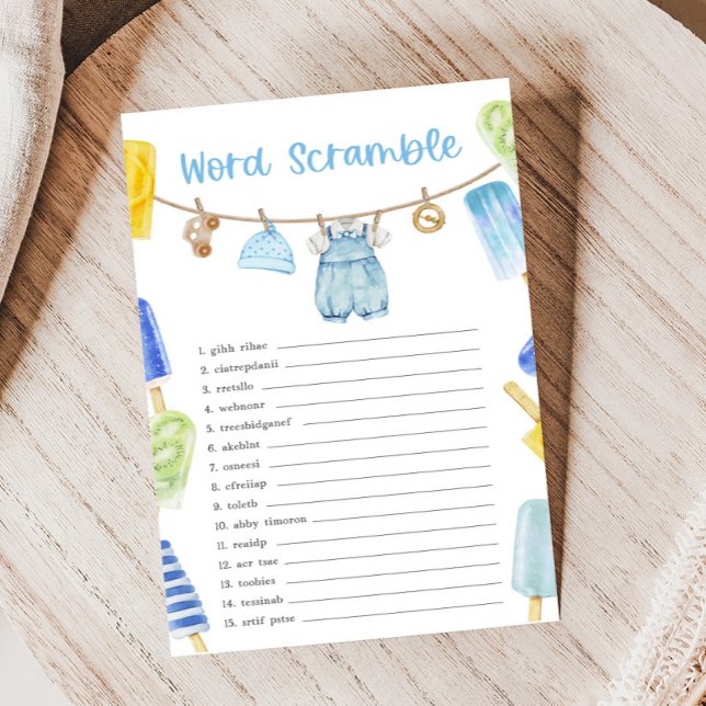 Junge Popsicle-Baby-Party-Wortverwirrungsspiel (Ready to Pop Popsicle Baby Shower Game)