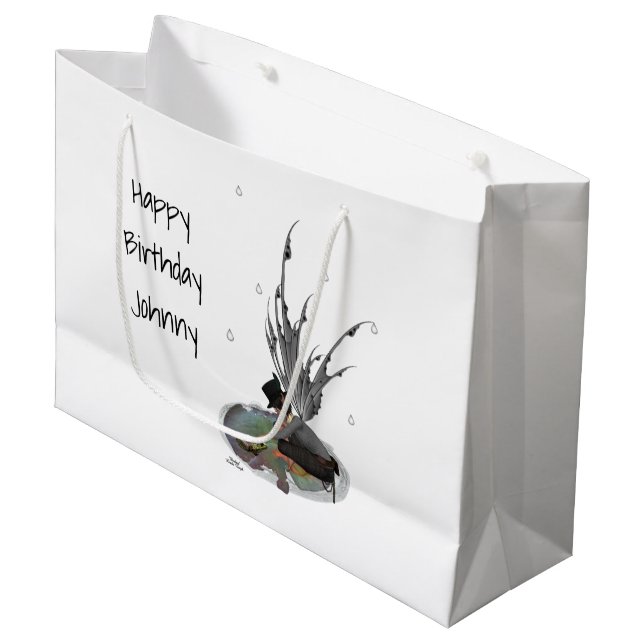 Junge Regenhaare mit Froschbeutel Große Geschenktüte (Vorderseite Schrägansicht)