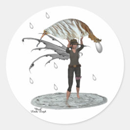 Junge Regenmädchen mit Bleikleber Runder Aufkleber