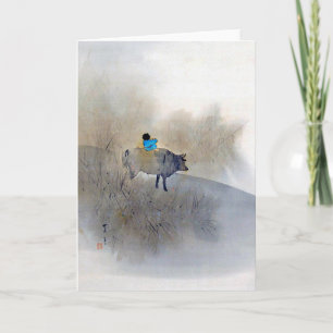 Junge reitet eine Kuh und bläst eine Flute, Seitei Karte