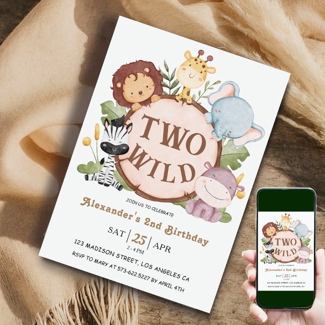 Junge Safari Tiere ZWEI WILD! 2. Geburtstag Einladung (Von Creator hochgeladen)