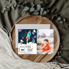 Junge Schiff Weltraum Planet Geburtstagsparty Einladung